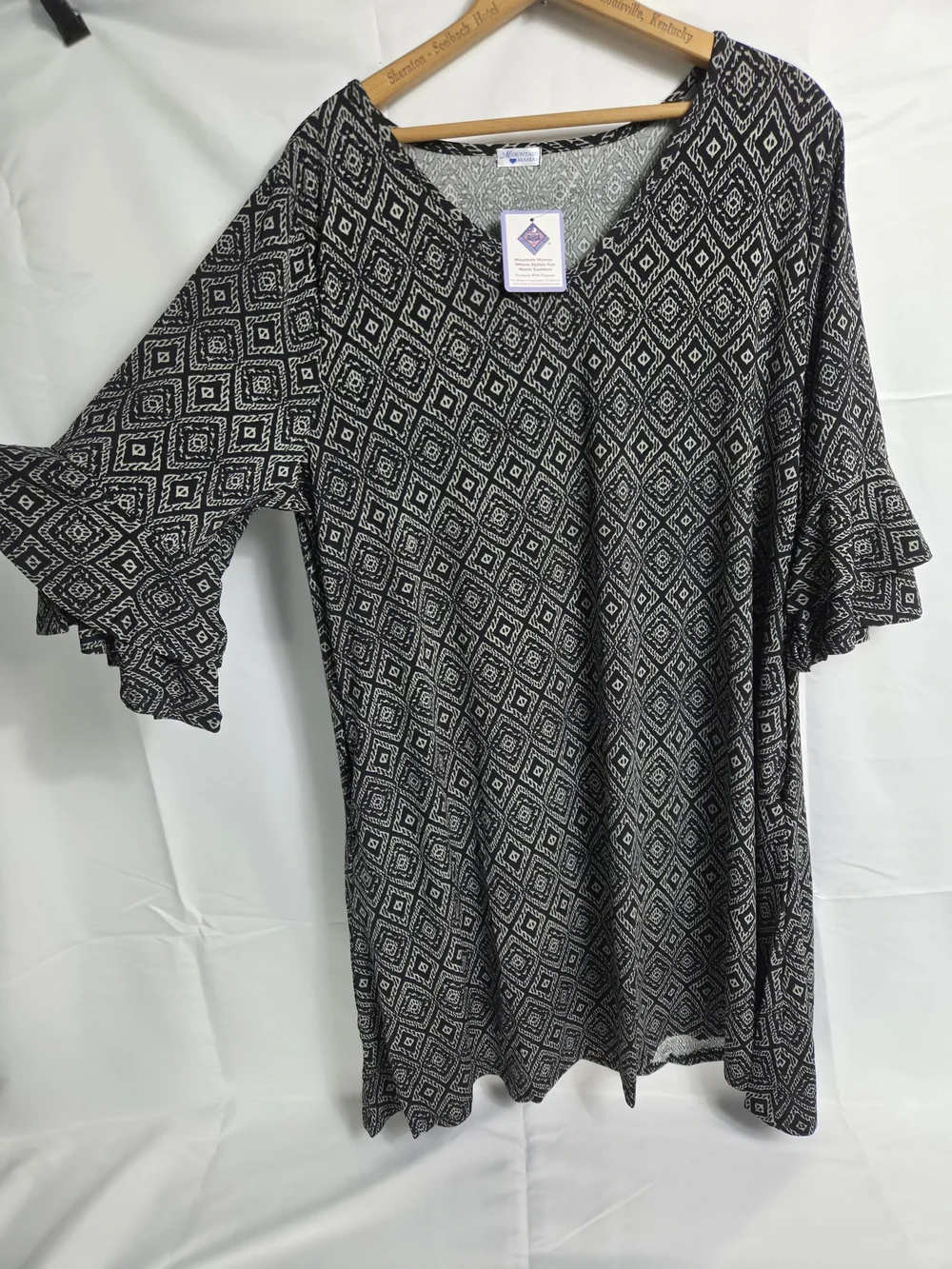 Mountain Mamas Double Ruffle Bell Sleeve Dress Tunic - Black Diamond - XXL - NWT - Picture 3 of 6